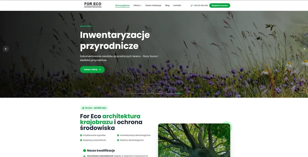 Strona For-Eco – zrzut ekranu realizacji KreativSEO