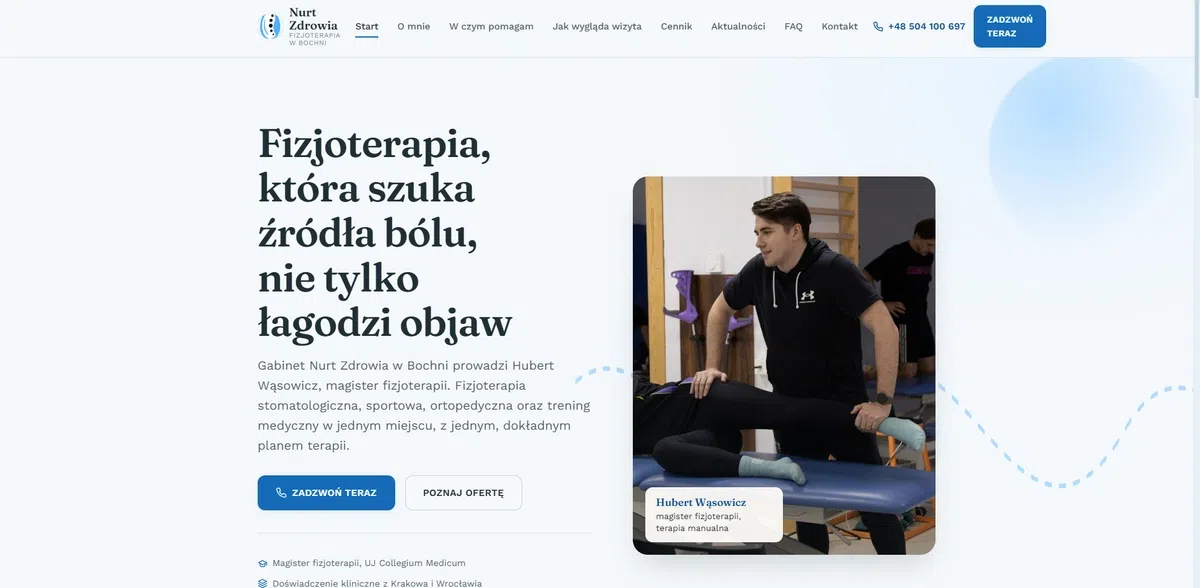 Strona Hubert Wąsowicz – zrzut ekranu realizacji KreativSEO